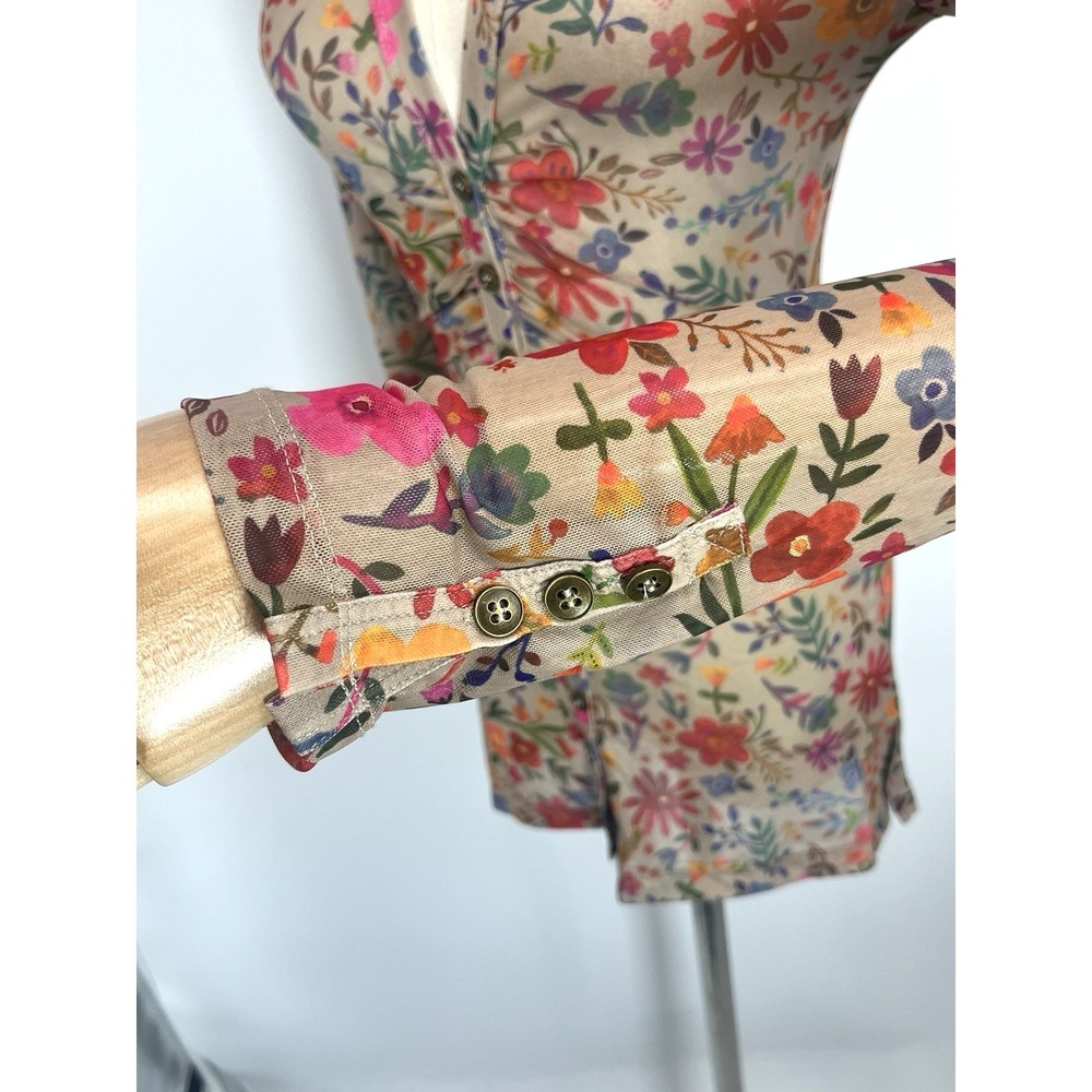 Natural Life Womens Boho Mesh Floral Button Front Top Size Small Long Sleeve New - Picture 14 of 16